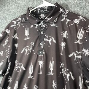 Bad Birdie Golf Polo Shirt Mens Large Western Black Cactus Horse Desert Luxury